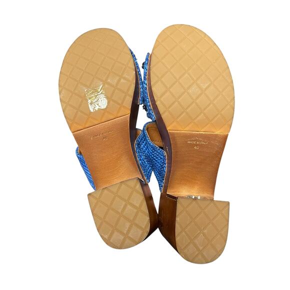 Chanel Chain Platform Slide Sandals Tweed Wood Heel Blue Brown Womens 40 / US 9 - Picture 10 of 14